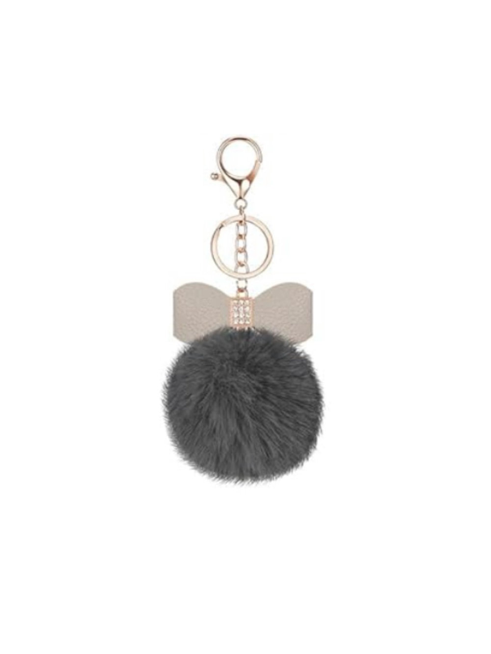 Gray Pom Pom Bow Keychain Bag Charm